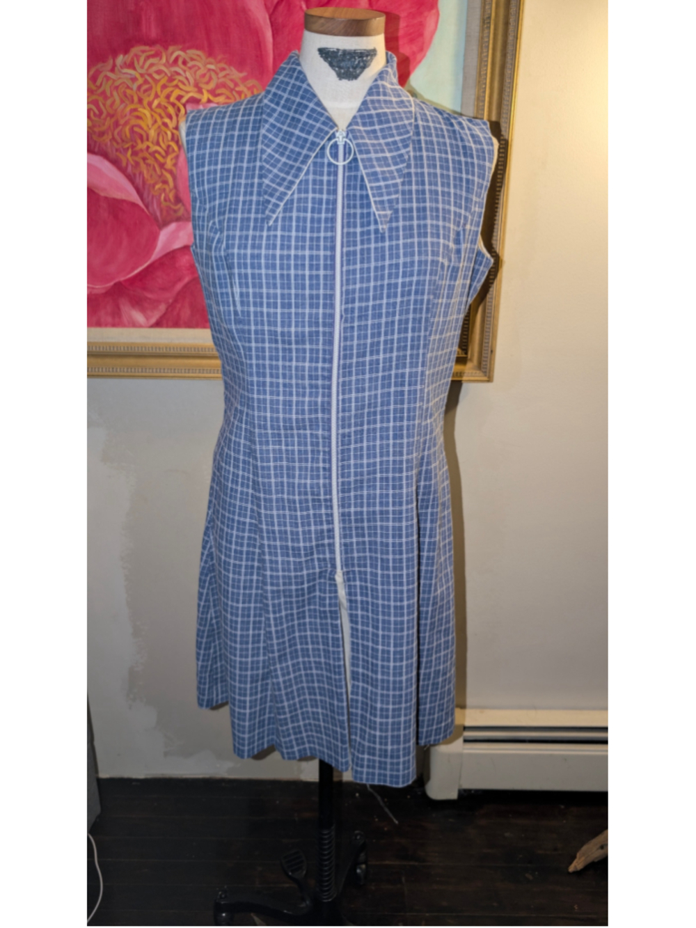 Women's Unbranded Sleeveless Zip-Front Mini Dress, Size M, Blue and White